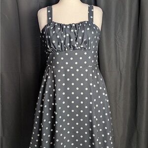 Women’s Vintage Sleeveless Ruched Flowy Swing Polka Dot Midi Dress
